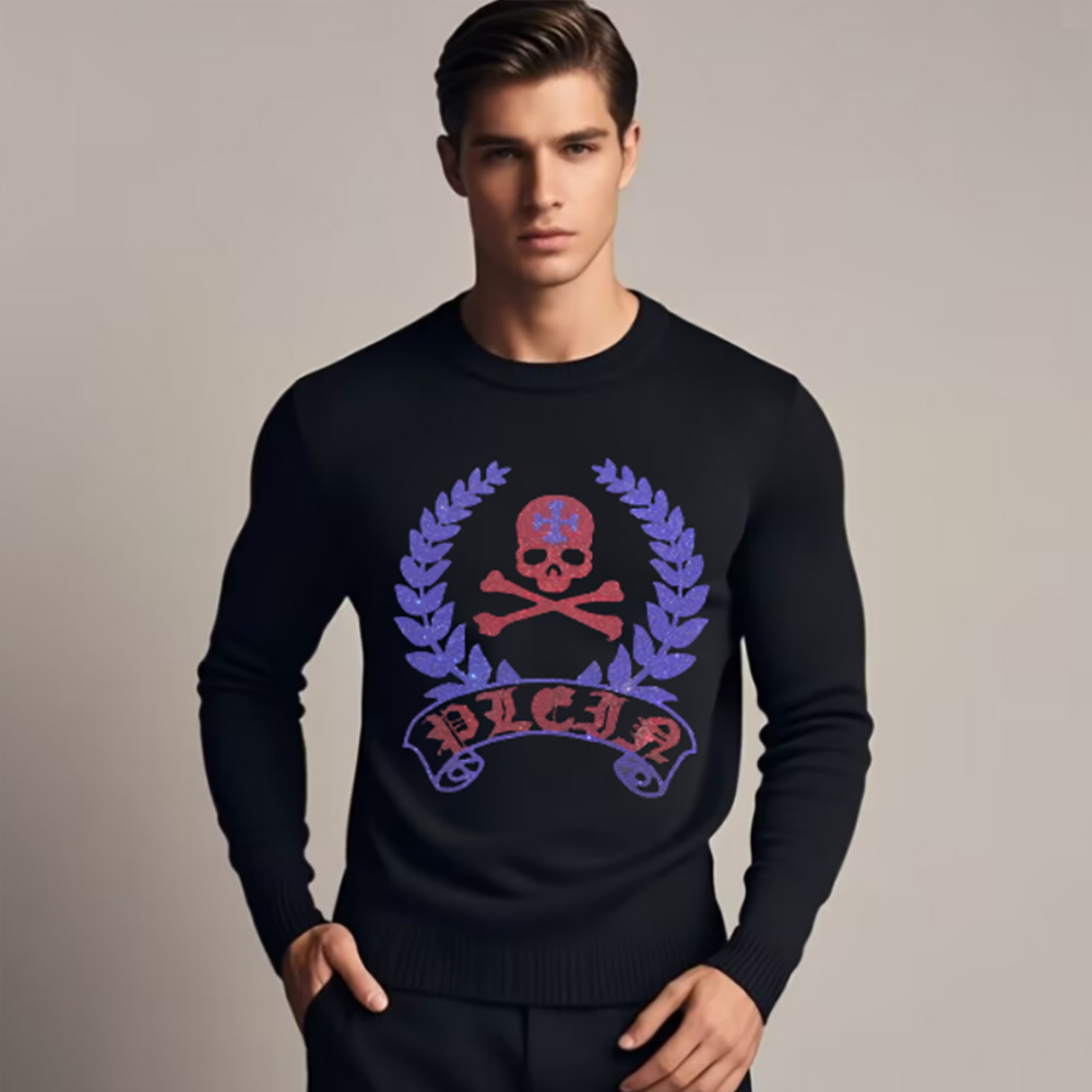 Winter Clothing English - Sweatershirt kepala tengkorak pria, pakaian Pullover