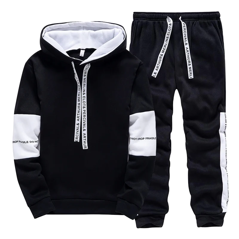 Winter Clothing Hoodie - Setelan Olahraga Pria Hitam Putih, Hoodie