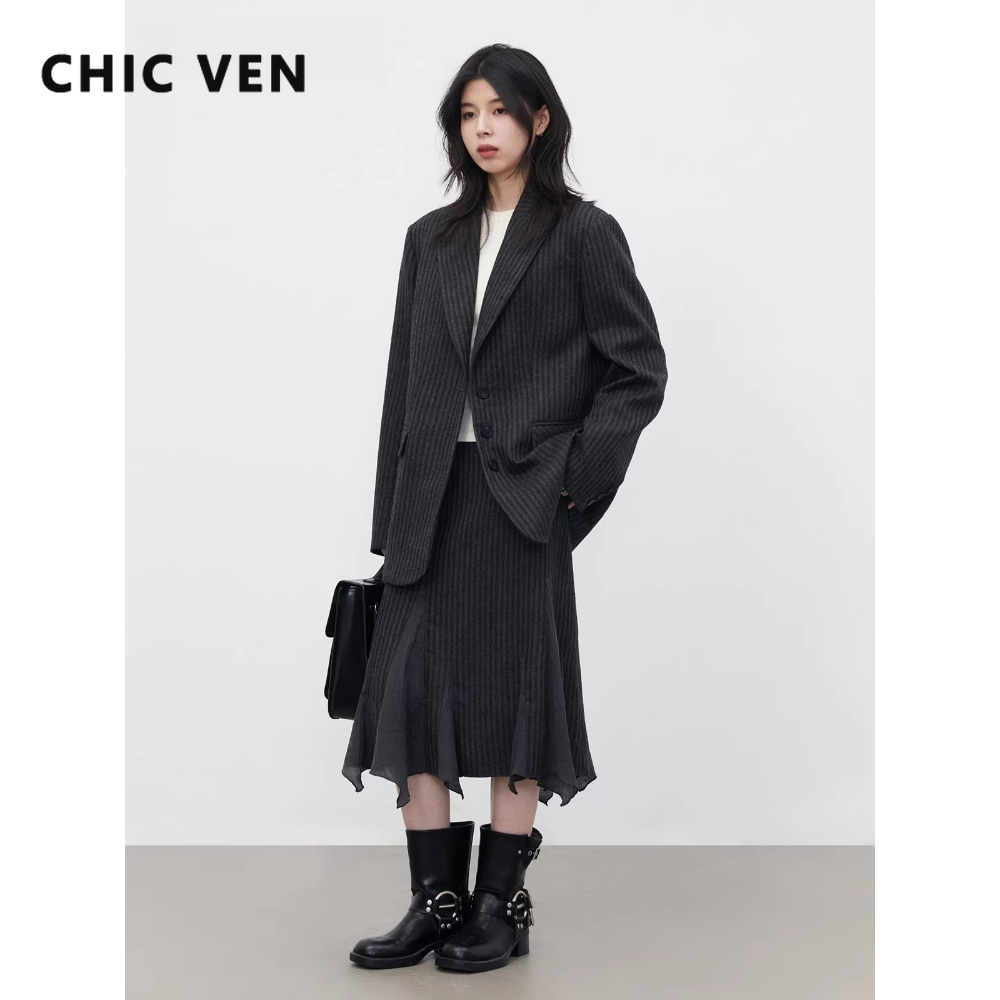 Wool Blend Coat - CHIC VEN Fashion Wanita Blazer Wol