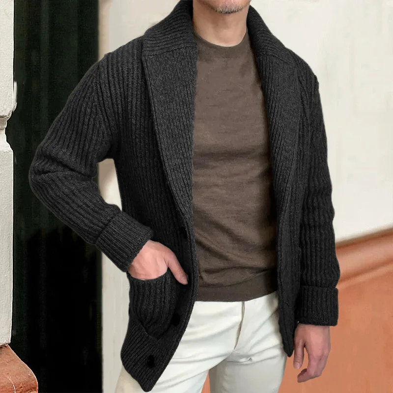 Wool Blend Coat - Sweter Pria Kardigan Kerah Lengan Panjang
