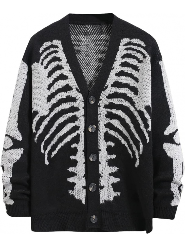Wool Blend Coat - Sweater Cardigan Pola Kerangka Pria, Mantel
