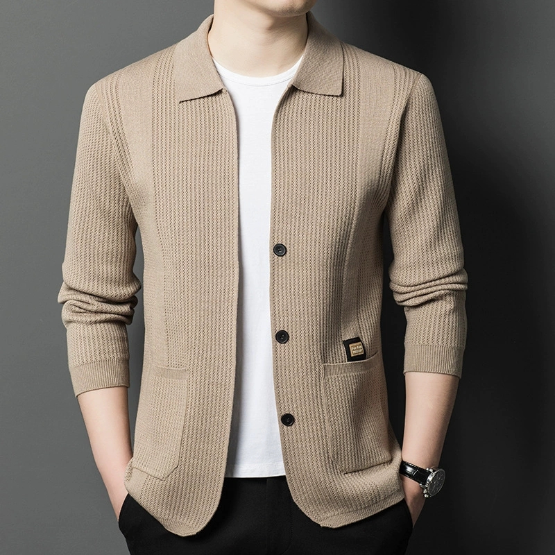 Wool Blend Coat - Kardigan Rajutan Pria Berkualitas Tinggi Warna