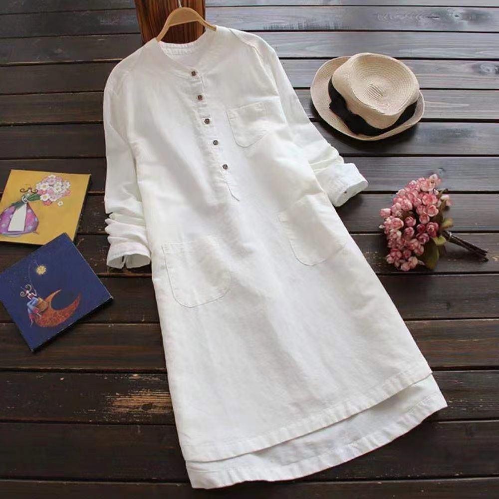 Gaun Linen warna Solid tempera - Winter Clothing Label ulasan dan harga