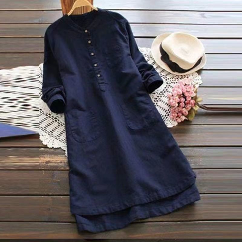 Gaun Linen warna Solid tempera - Winter Clothing Label ulasan dan harga
