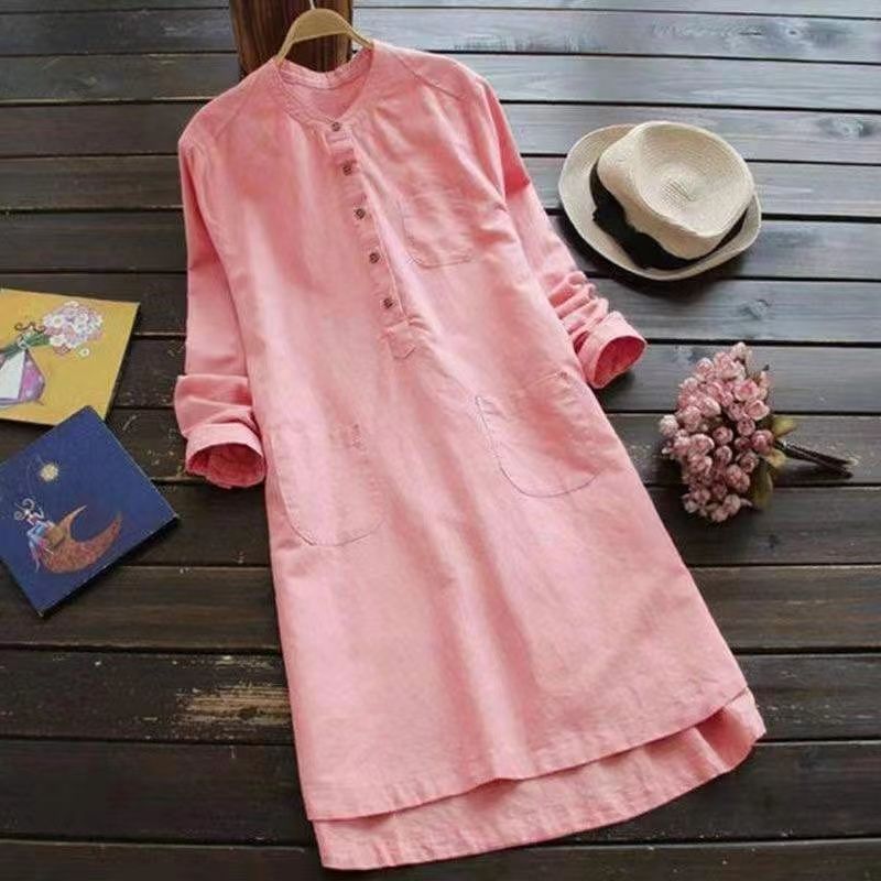Gaun Linen warna Solid tempera - Winter Clothing Label ulasan dan harga