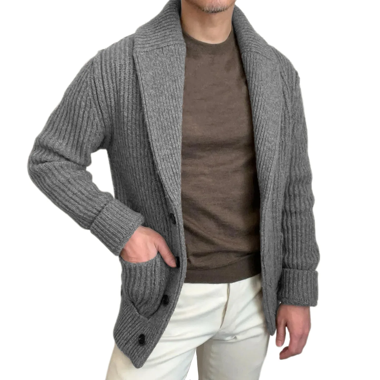 Sweter Pria Kardigan Kerah Len - Wool Blend Coat ulasan dan harga