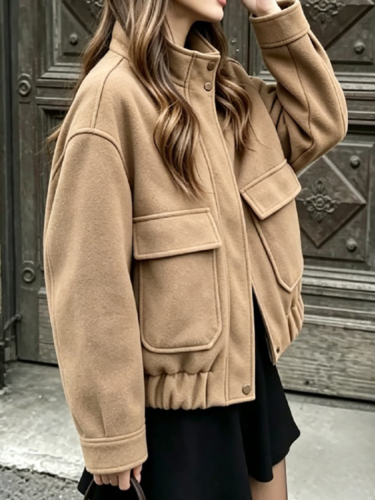 Jaket Pilot Wanita Minimalis K - Wool Blend Coat ulasan dan harga