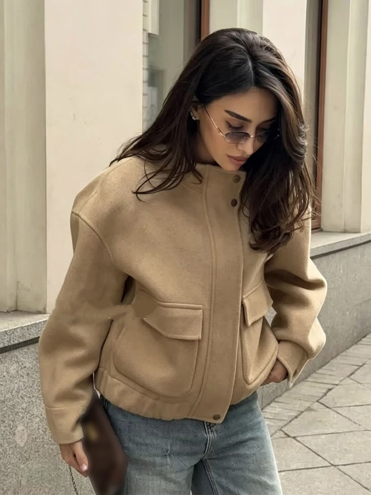 Jaket Pilot Wanita Minimalis K - Wool Blend Coat ulasan dan harga